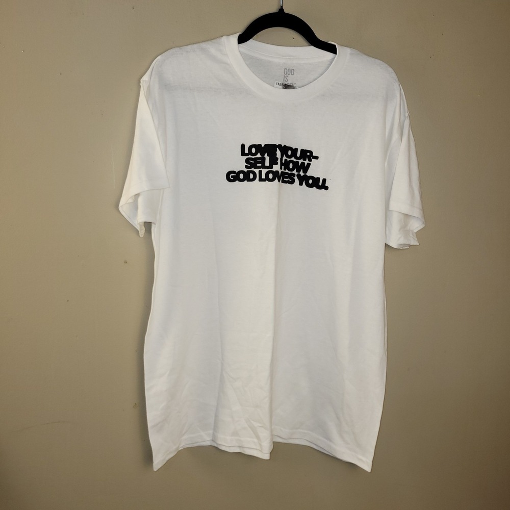 God Is Dope T Shirt Mens Large White Love Yourself Christian Faith Graphic Tee